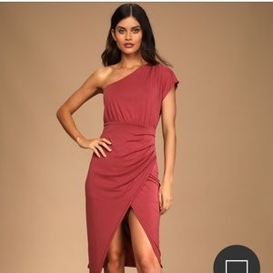 Lulu's | Raise a Glass Rusty Dusty Rose One Shoulder Ruched Mini Dress DD4357